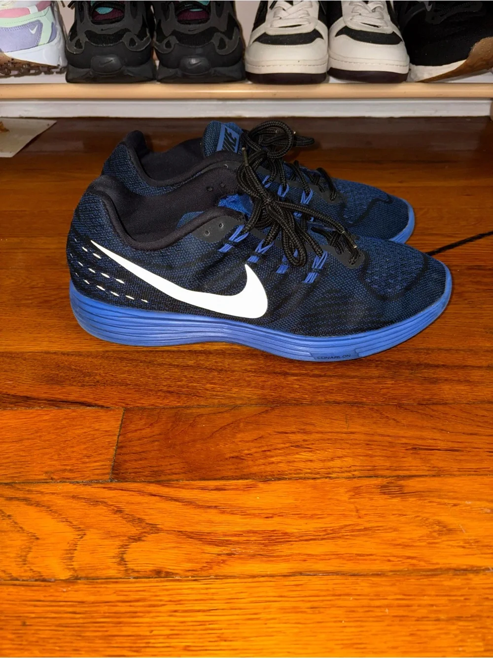 Nike mens lunartempo 2 Blue and Black Running Shoes with White Swoosh